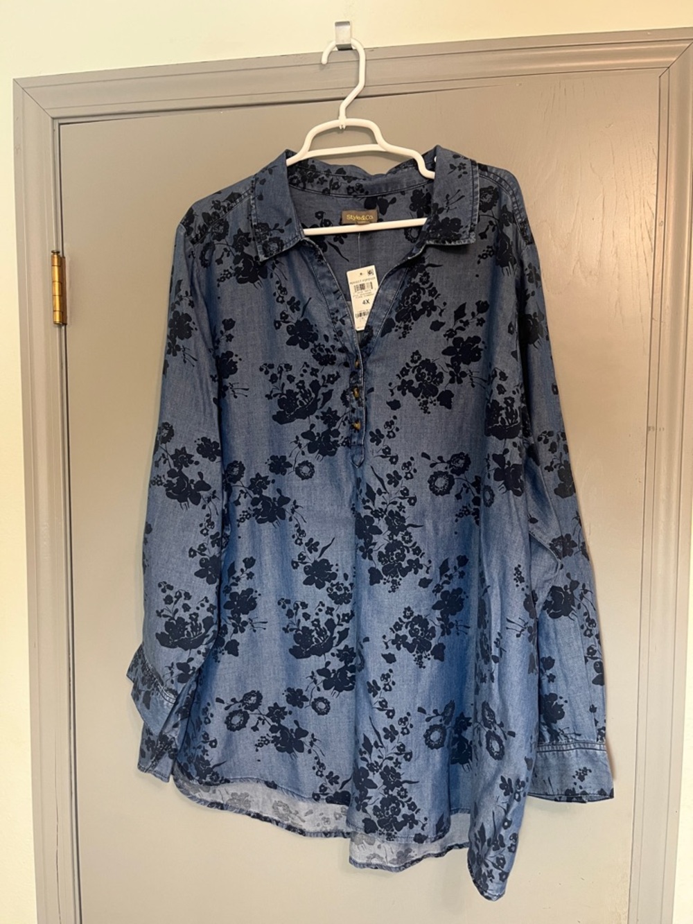 Style & Co. Blue Floral Print Button-Front Blouse
